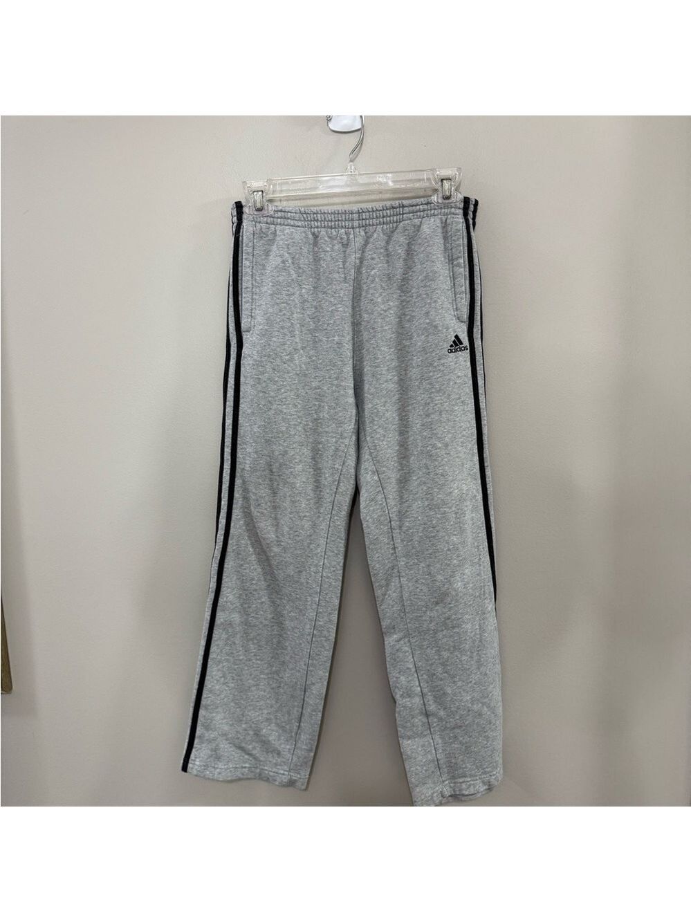 Boys Adidas Gray Sweatpants with Classic Stripes. Size M